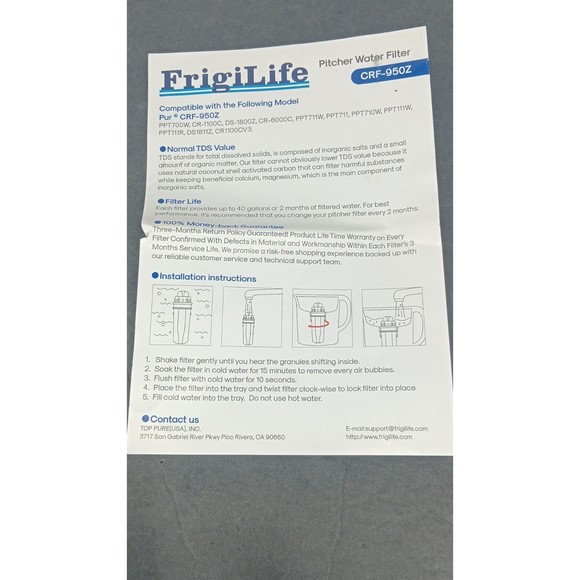 Fits CRF-950Z Pitcher Water Filter Lot Of 5 FRIGILIFE - Picture 4 of 6